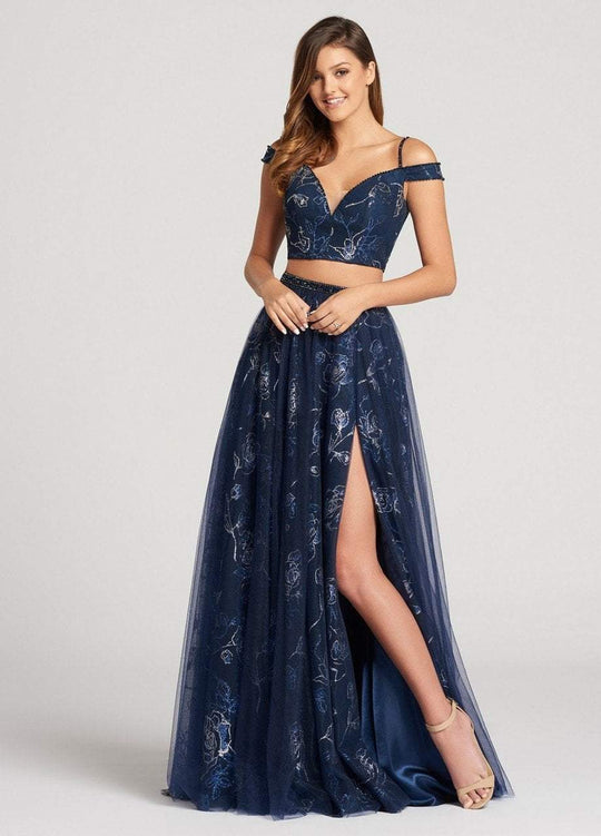 Ellie Wilde - EW118174 Two Piece Beaded Off-Shoulder A-line Dress In Blue