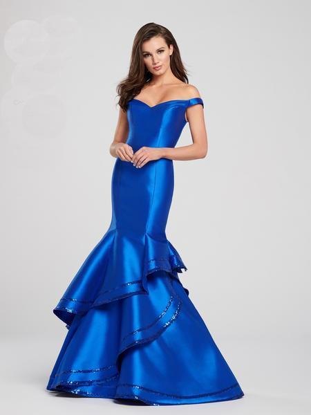 Ellie Wilde - EW119029 Off Shoulder Asymmetrical Layered Mermaid Gown In Blue
