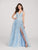 Ellie Wilde - EW119035 Plunging Bead-Trimmed Embroidered Gown In Blue