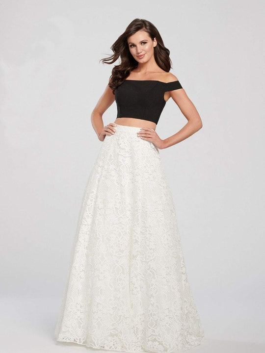 Ellie Wilde - EW119144 Two Piece Lace Up Back Cropped Top Lace Gown In White and Black