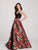 Ellie Wilde - EW119145 Beaded Lace Sleeveless Top Floral Jacquard Gown In Pink and Multi-Color