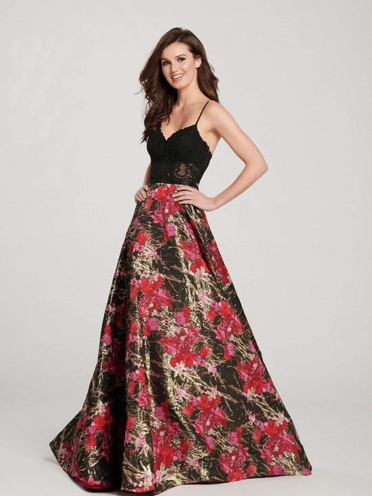 Ellie Wilde - EW119145 Beaded Lace Sleeveless Top Floral Jacquard Gown In Pink and Multi-Color