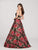 Ellie Wilde - EW119145 Beaded Lace Sleeveless Top Floral Jacquard Gown In Pink and Multi-Color