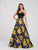 Ellie Wilde - EW119145 Beaded Lace Sleeveless Top Floral Jacquard Gown In Yellow and Multi-Color