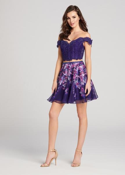 Ellie Wilde - EW21837S Off-Shoulder Floral Printed A-Line Dress In Purple and Multi-Color