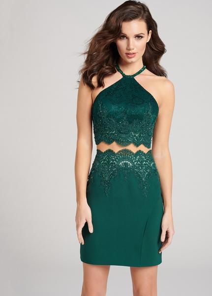 Ellie Wilde - EW21860S Two Piece Halter Column Cocktail Dress In Green