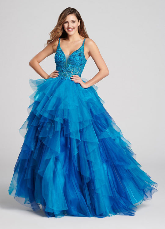 Ellie Wilde - EW21855 Ornate Plunge Tiered Organza Ballgown