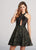 Ellie Wilde - EW21876S Halter Embroidered A-Line Cocktail Dress In Black