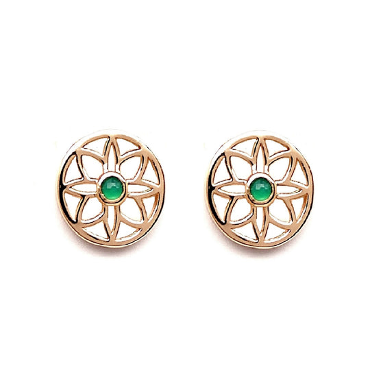 Emerald Flower Earrings    Gold
