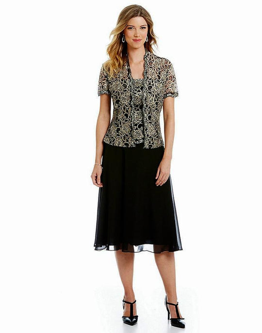 Emma Street - Lace Straight Across Neck Dress ES709 in Black and Brown