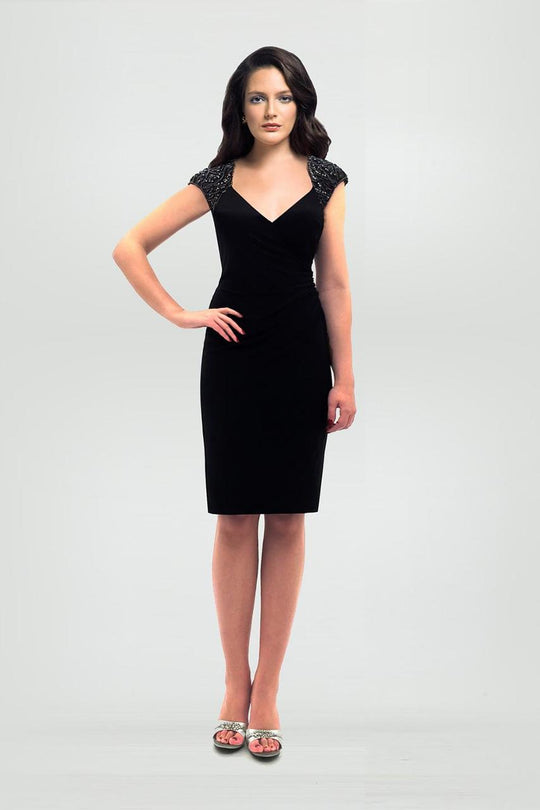 Emma Street - ES613 Beaded Mesh Sleeve Jersey Short Dress in Black