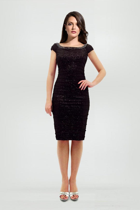 Emma Street - Ruched Sequined Cocktail Dress ES623 in Brown