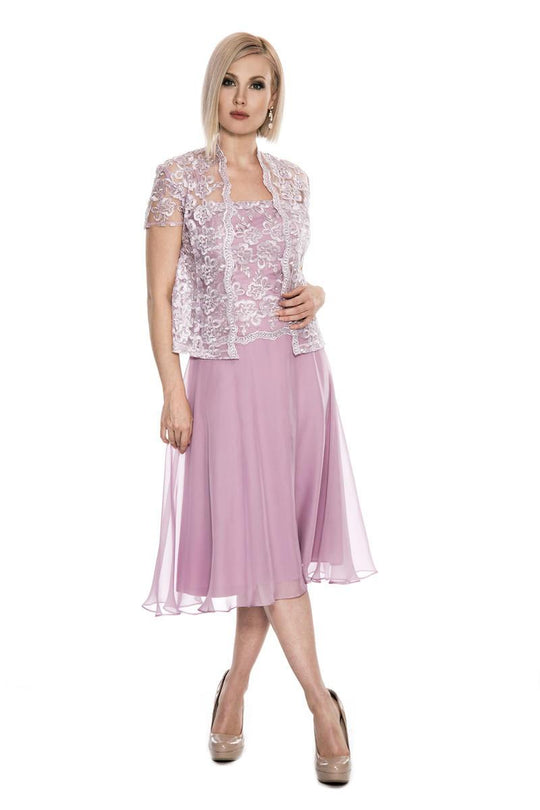 Emma Street - Embroidered Square Neck Dress ES748 in Purple