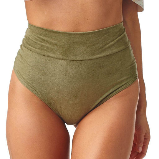 Olive Faux Suede High Rise Bikini Bottom