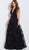 Jovani - 61434 Deep Halter V-neck Jumpsuit With Embellished Overskirt in Black