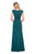 La Femme - 26523 Wide V Neck Fold over Sleeves Long Gown In Green