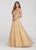 Ellie Wilde - Glitter Embroidered Deep V-Neck Dress EW119094  In Gold