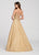 Ellie Wilde - Glitter Embroidered Deep V-Neck Dress EW119094  In Gold