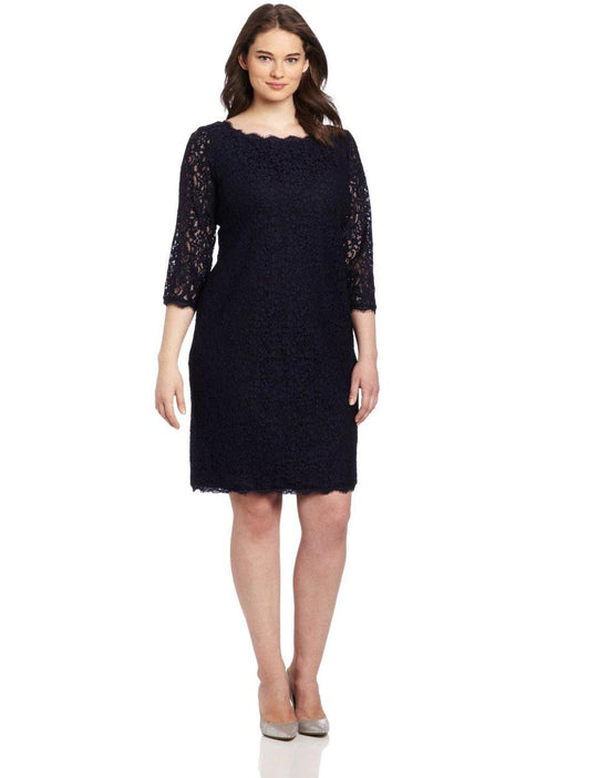 Adrianna Papell - Lace Bateau Neck Long Sleeve Dress 41864781 in Black