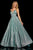 Sherri Hill - 52960 V- Neckline Empire Glitter A Line Dress In Green and Silver
