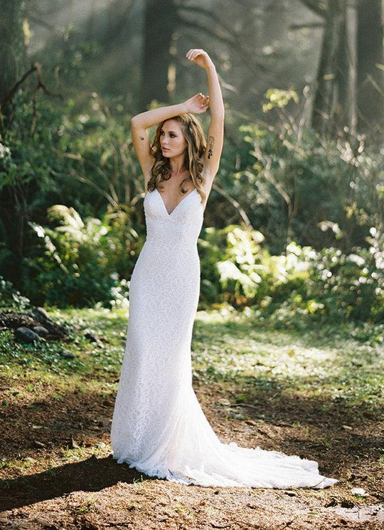 Wilderly Bride by Allure Bridals - F121 Lace V-neck Fitted Bridal Dress In White