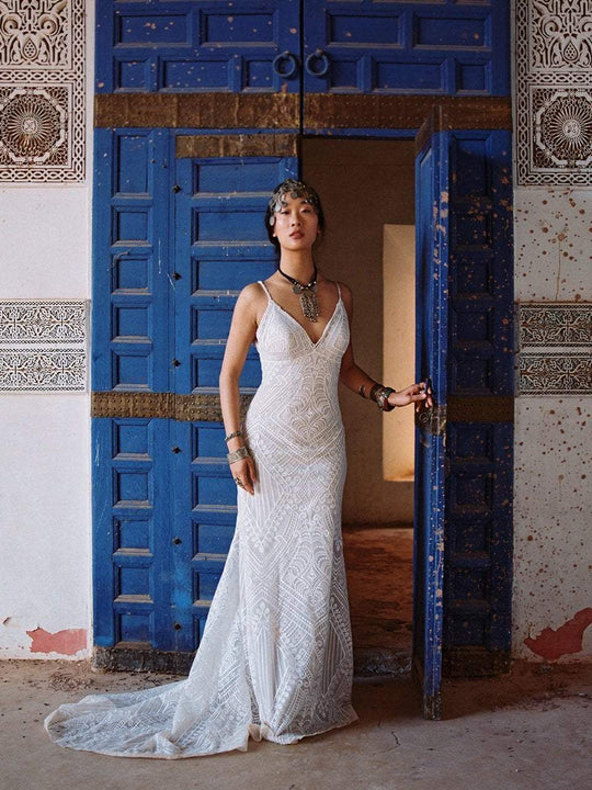 Wilderly Bride by Allure Bridals - F132 V-Neck Lace Wedding Dress In Neutral and White