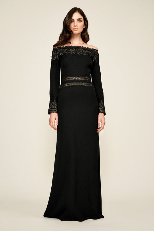 Tadashi Shoji - Lace Off-Shoulder Long Sleeve Sheath Dress In Black