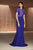 Tadashi Shoji - Crepe Paneled Lace Overlay Long Gown In Blue and Neutral
