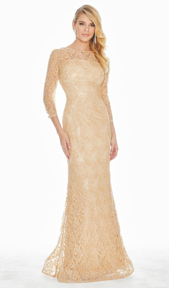 Ashley Lauren - 1433 Sequin Embellished Stretch Lace Dress In Neutral