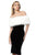 Jovani - 63883 Fur Cape Off-Shoulder Velvet Dress In Black and White