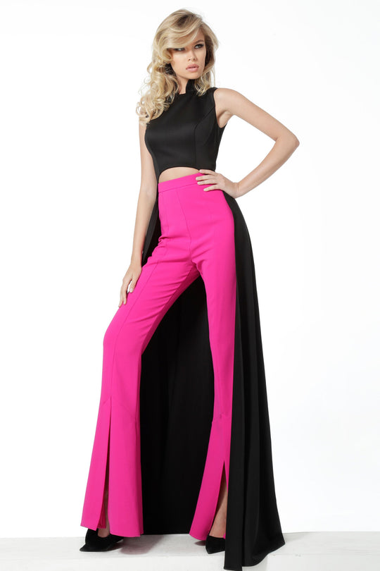 Jovani - 3377 Two-Piece Jumpsuit with Overskirt In Black and Pink