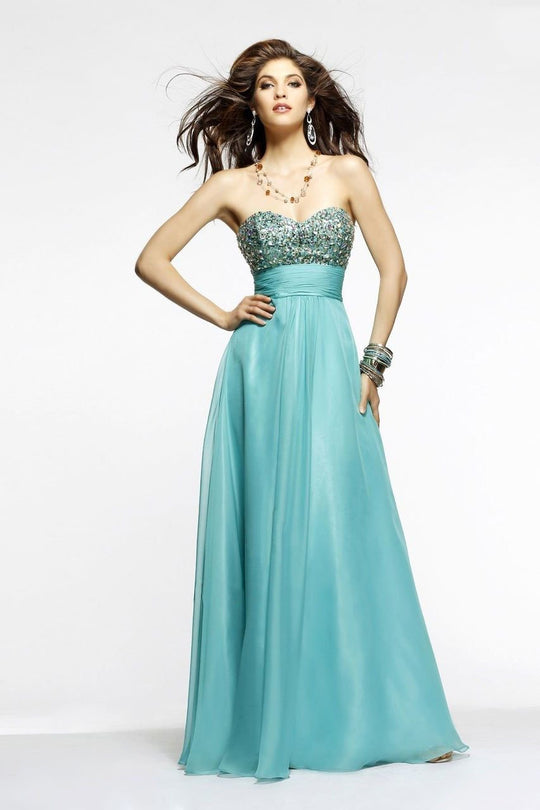Intricately Beaded Ruched Chiffon Long Evening Gown 7337