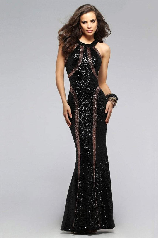 7708 Sequin Scoop Neck Evening Dress