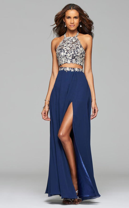 7716 Chiffon Two-Piece Prom Dress with Lace Applique