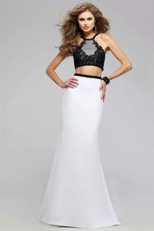 Modish Two-Piece Neoprene Dress with Mesh and Lace Appliques 7723