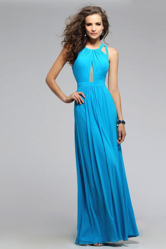 7741 Mesh Long Dress with Illusion Cut-Out