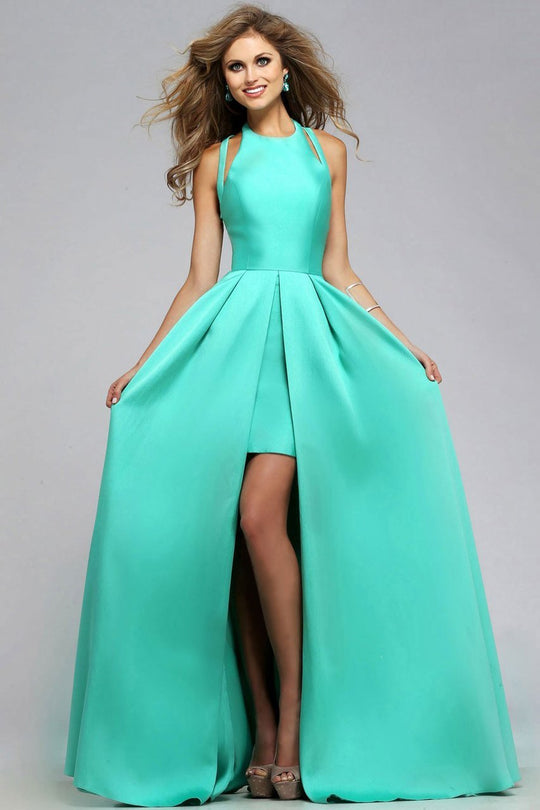 7752e High low Jewel Neck A-line Dress