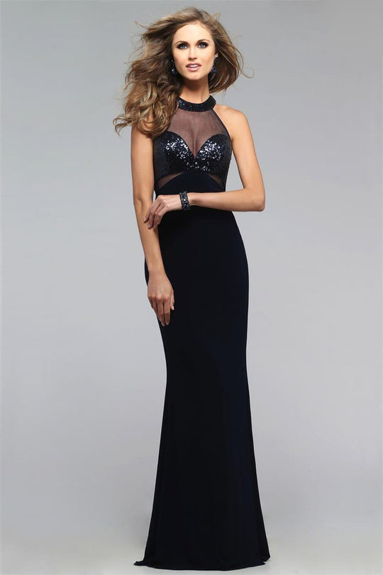 Elegant Jersey Evening Gown with Sequin Embellishments 7768