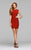 7857 Short Jersey Cocktail Dress with Lace Sleeves Detail