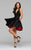 7861 Short Mikado Cocktail Dress with Lace Applique