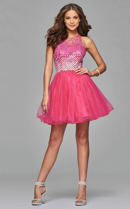 7872 Short Tulle Cocktail Dress with Beaded Bodice