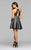 7874 Structured mesh halter cocktail dress with lace applique and full skirt