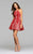 7874 Structured mesh halter cocktail dress with lace applique and full skirt