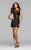 7886 Short bodycon cocktail dress with elastic and lace banding and illusion beaded bodice