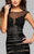 7886 Short bodycon cocktail dress with elastic and lace banding and illusion beaded bodice