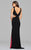 7897 Jersey high neck evening dress with keyhole, side cut-outs and contrast lining