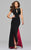 7897 Jersey high neck evening dress with keyhole, side cut-outs and contrast lining