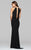 7899 Open back halter evening dress with illusion front and back with rhinestone detail.