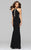 7899 Open back halter evening dress with illusion front and back with rhinestone detail.