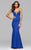 7902 Ponte illusion v-neck evening dress with side and back cutout and back ruffle